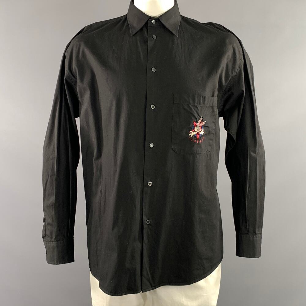 ICEBERG Size L Black Multi-Color Embroidery Cotton Long Sleeve Shirt